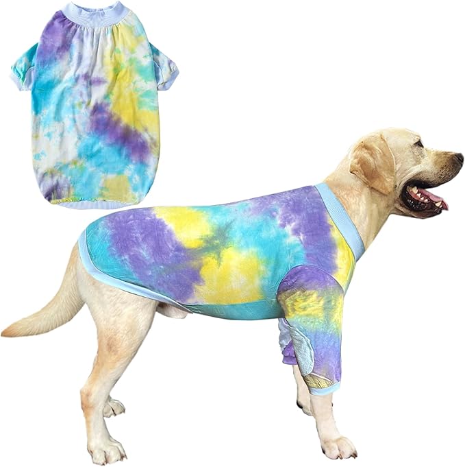 Tie Dye Dog Clothes for Extra Large Dogs Breathable Cotton Dog Shirt Dog Pajamas Big Dogs Boy Girl Blue 3XL