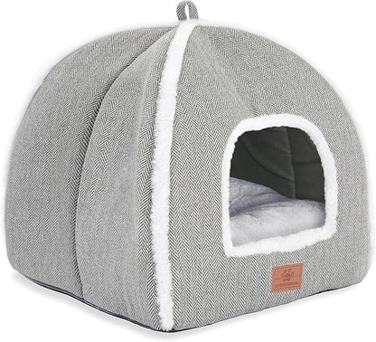 Cat Beds for Indoor Cats-Cat Bed Cave House Tent for Kittens and Small Pets with Washable Cushioned,Soft and Warm Indoor House, Grey, 15 inches
