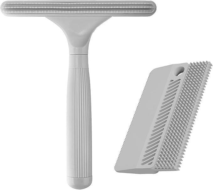 2 Pack Reusable Pet Hair Remover and Fabric Lint Scraper Set, Gray | Double-sided lint remover and flexible fabric scraper for dog cat hair on clothes, sofas, bedding, rugs and car seats.