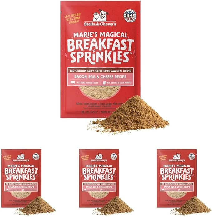 Stella & Chewy's Marie's Magical Breakfast Sprinkles Freeze-Dried Raw Bacon, Egg & Cheese Recipe Grain-Free Dog Food Topper, 0.75-oz Bag (Pack of 4)