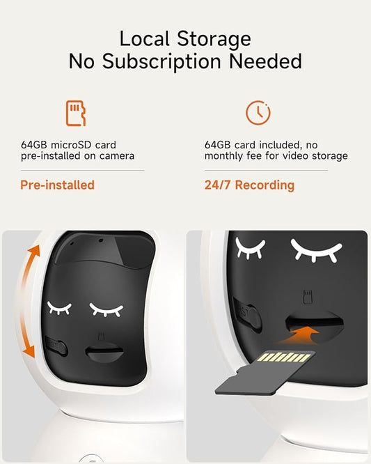 5MP Camera for Home Security, Free 64GB SD Card, Non-Subscription AI Human/Pet/Facial Detection, 3K Dog Cat Pet Camera with Phone APP, 360 Coverage, 2-Way Talk, IR Night Vision, 2.4G 5G Dual Band WiFi