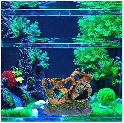 Aquarium Resin Pot Cave, Decoration Wine Barrel House Fish Tank Ornament Hiding for Fun 6.3x3.5x4.3 Inches