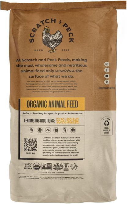 Scratch and Peck Whole Barley Chicken, Duck and Livestock Supplemental Grain - 8.5% Protein, Certified Organic and Non-GMO Project Verified Chicken Food - 40 lbs Bag