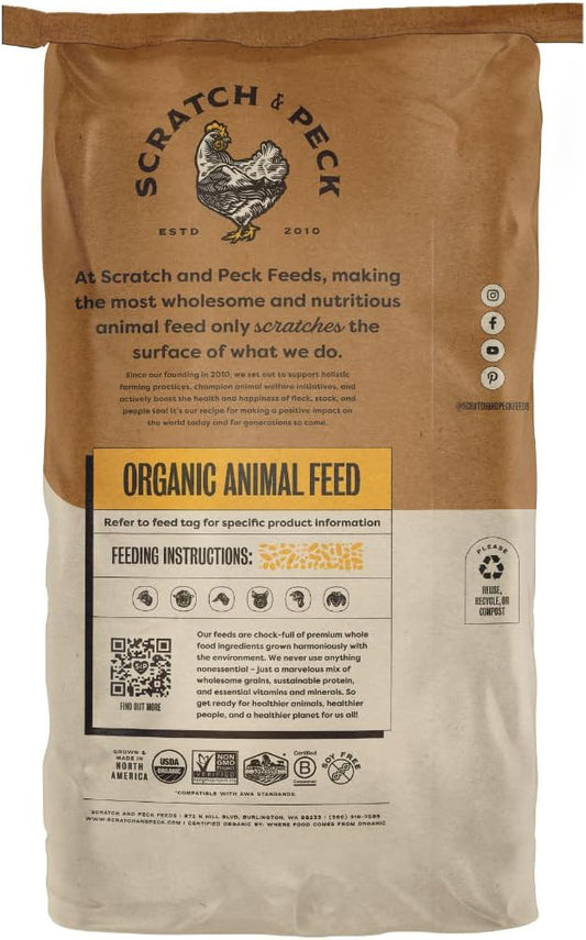 Scratch and Peck Whole Barley Chicken, Duck and Livestock Supplemental Grain - 8.5% Protein, Certified Organic and Non-GMO Project Verified Chicken Food - 40 lbs Bag