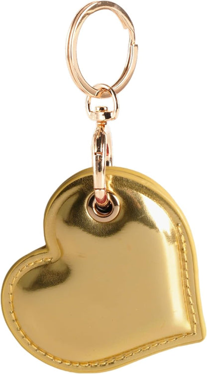Leather Charm Keychain Holder Case Compatible with AirTag,Cute Protective Heart-Shaped Cover with Luxe Ring Clip,Finder GPS Tracker Case for Wallet Keys,Bag,Pets(Edge-Sealing,Golden)