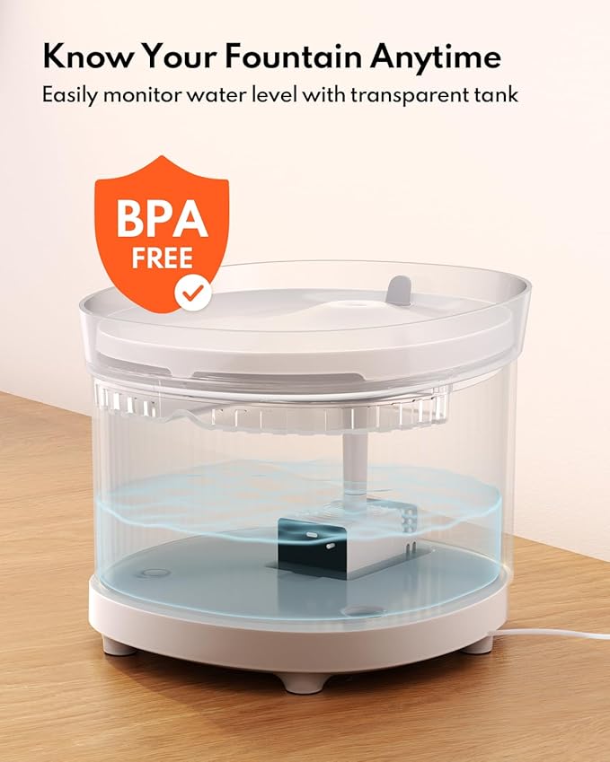 Homerunpet Cat Water Fountain with Wireless Pump, BPA-Free Pet Water Fountain Indoor, Detachable Design, Easy Cleaning Cat Water Bowl for Cats, Dogs, 2L/68oz
