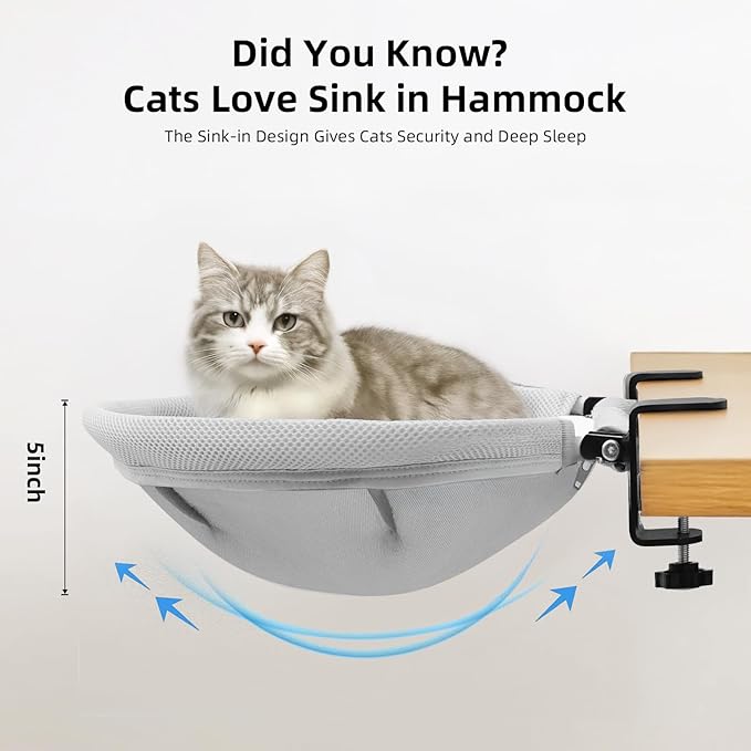 Lilyang Large Cat Desk Bed – Sunken Cat Hammock, 19.5"x15" Spacious Zone, Secure Bed with Dual Clamps & Steel Frame, Supports Up to 50 lbs, Reversible & Washable Bed Cover