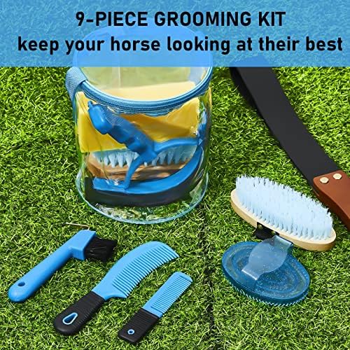 Cunhill 9 Pcs Horse Grooming Kit Tack Room Supplies, Cute, Blue