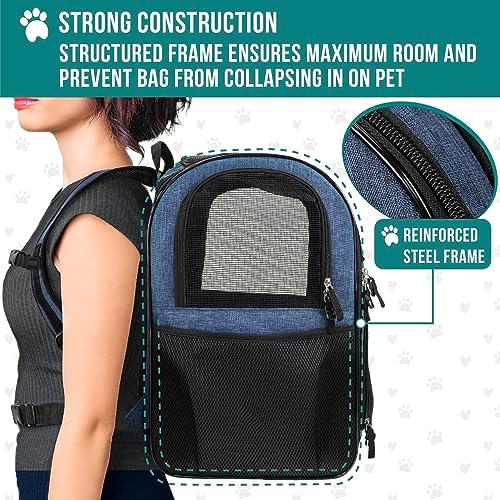 PetAmi Dog Backpack Carrier for Cats, 4-Way Entry Ventilated, 18 lbs, Blue