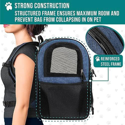 PetAmi Dog Backpack Carrier for Cats, 4-Way Entry Ventilated, 18 lbs, Blue