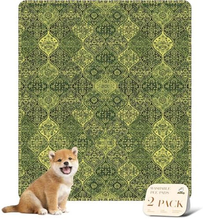 nunubaby Washable Pee Pads for Dogs, Stylish, Non-Slip and Leak-Proof Pee Pads. Reusable Potty Pads for Dogs for Crates and Floors.(Green/Multi,31" x36" )