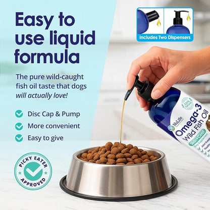 Wild Omega 3 Fish Oil for Dogs - Dog Fish Oil Liquid to Reduce Shedding & Itching - Supports Joints, Brain, and Heart Health - Fish Oil for Dogs Skin and Coat Supplement - Rich in EPA + DHA - 12oz