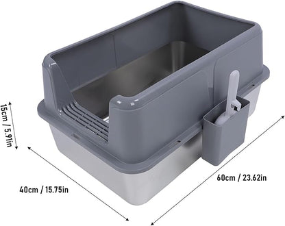 Aramox Half Clad Stainless Steel Cat Bedroom with Metal with High Metal for Cats for Animal Owners and Their Like Friends Closed. (Grey)