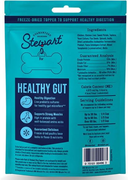 Stewart Freeze Dried Dog Food Topper, Healthy Gut, Chicken and Vegetable Recipe, 4 Ounce Pouch, with Live Cultures for Enhanced Digestion