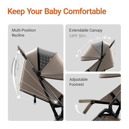 MAMAZING Ultra Air Lightweight Baby Travel Stroller with Carbon Fiber Frame, Compact & Airplane-Friendly, One-Handed Fold, 11.6 lbs, Perfect for Toddlers, Simply Taupe