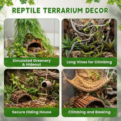 Alotiki Bearded Dragon Tank Accessories, 13Pcs Reptile Plants Vines and Leaves Crested Gecko Tank, Hammock Flexible Bridge, Jungle Climber for Snake Lizard Chameleon Terrarium Decor