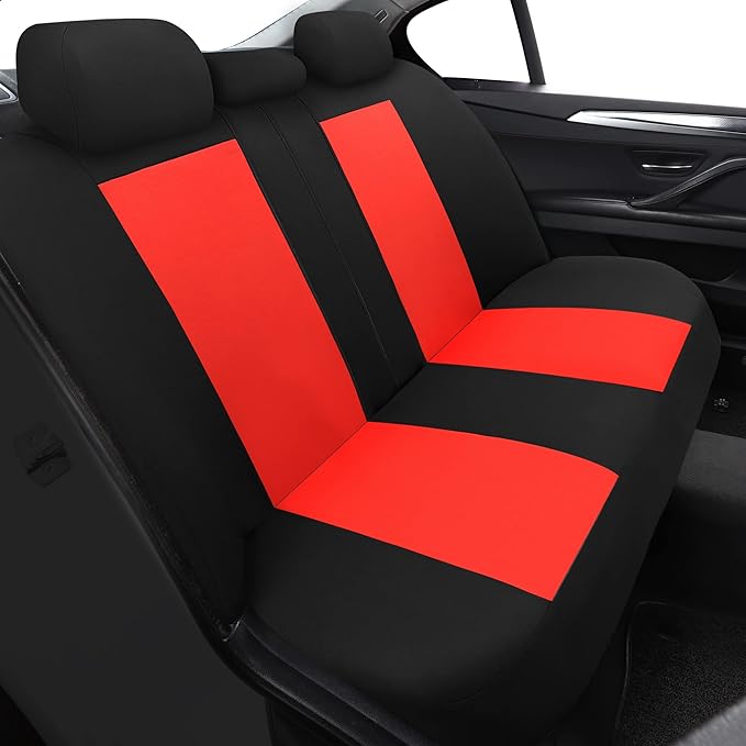 Tapha Universal Car Seat Covers Full Set - Front and Rear Split Bench, Easy to Install, Breathable and Washable Universal Interior Covers for Auto, SUV, Sedan, Van, Airbag Compatible, Black & Red