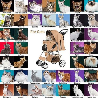 4-Wheel Pet Stroller for Small Dogs and Cats, Up to 33 lb, Beige