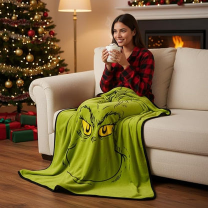Collectibles Dr. Seuss The Grinch Holiday Christmas Bedding Super Plush Cozy Throw, 46 in x 60 in, (Officially Licensed Product) By Franco