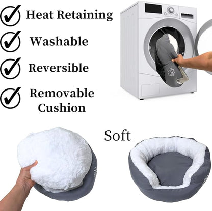 Evelots Calming Donut Cat Bed - Warm Pet Bed for Cats and Small Dogs - Anti-Anxiety Cozy Cuddler - Removable Soft Plush Cushion - Machine Washable - Non-Slip Bottom - Grey