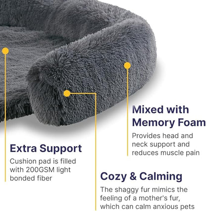 Codi Calming Dog Bed for Couch – Anti-Anxiety Sofa Protector Mat for Large Dogs, 41''x37''x6'', Machine Washable, Fluffy & Cozy with Non-Slip Bottom, Dark Grey