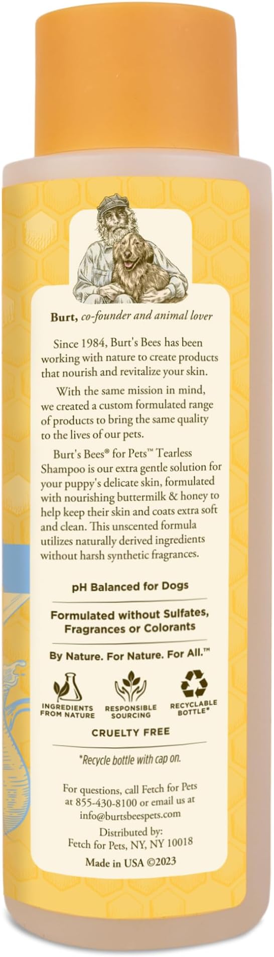 Burt's Bees for Pets Tearless Puppy Shampoo with Buttermilk and Flaxseed Oil, Gentle Dog Shampoo for Puppies 8+ Weeks, Fragrance Free Coat Cleanser with 95% Natural Origin Formula, 16 Fl Oz - 2 Pack