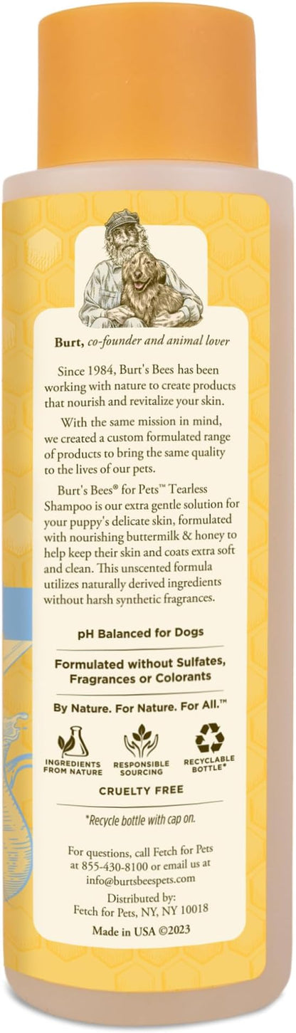 Burt's Bees for Pets Tearless Puppy Shampoo with Buttermilk and Flaxseed Oil, Gentle Dog Shampoo for Puppies 8+ Weeks, Fragrance Free Coat Cleanser with 95% Natural Origin Formula, 16 Fl Oz - 2 Pack