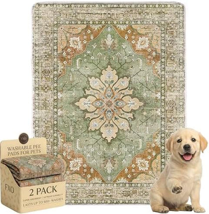 Washable Pee Pads for Dogs,Great Urine Absorbent Reusable Puppy Training Pads,Waterproof,Leak-Proof & Non-Slip Potty Pads for Whelping,Crate,Playpen,Bed.(Green Floral,18"x24")