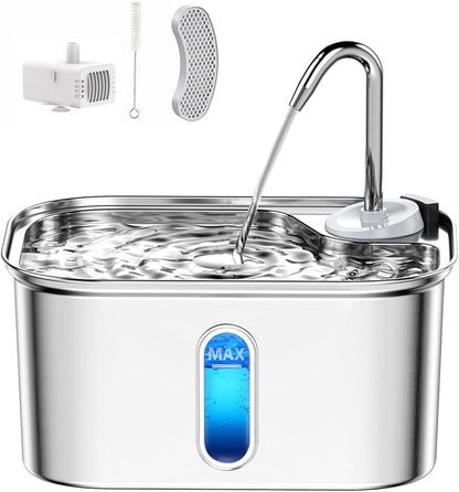 Cat Water Fountain Stainless Steel for Cats Indoor by BPA-Free SUS304, Effective 6-Layer Filter Cat Fountains for Drinking 2.5L 85oz 20dB Ultra Quiet Soft Flow Metal Pet Water Fountain
