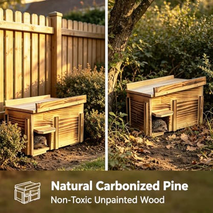 Handcrafted Solid Wood Hedgehog House - Large Natural Outdoor Nesting Box for Hedgehog - Cozy All-Weather Shelter, Easy Install for Backyard, Garden