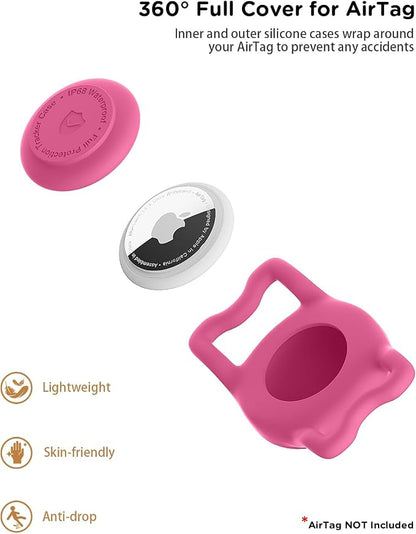 IP68 Waterproof Dog AirTag Holder for Dog Collar, Soft, Stretchy Silicone | Full-Body Protection, Easy Tool-Free Installation, Quiet, No-Dangle Fit, Lightweight, Fits Dog & Cat Collars of All Widths