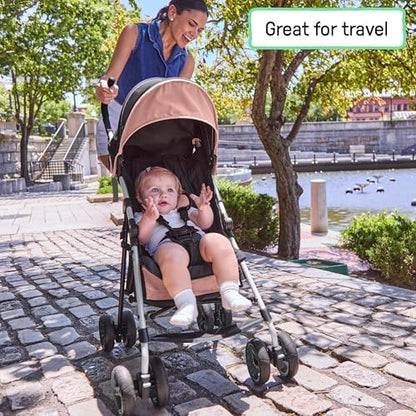 Ingenuity 3D Mini Convenience Stroller – Lightweight Stroller, Compact Fold, Multi-Position Recline, Canopy with Pop Out Sun Visor and More – Umbrella Stroller for Travel, Dusty Rose Pink