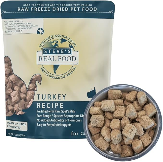 Steve's Real Food Freeze-Dried Raw Nuggets - Turkey Recipe - Raw Pet Food for Dogs - 20 oz