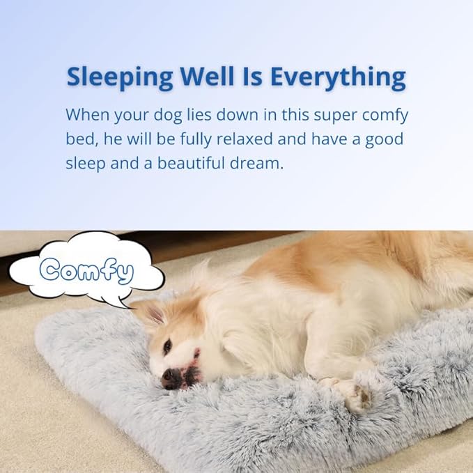 Fluffy Dog Crate Bed for Large Medium Dogs, Plush Faux Fur Dog Crate Pad,Washable Cozy Mat with Anti-Slip Bottom（35.0'' L × 23.0'' W × 3.0'' Th）