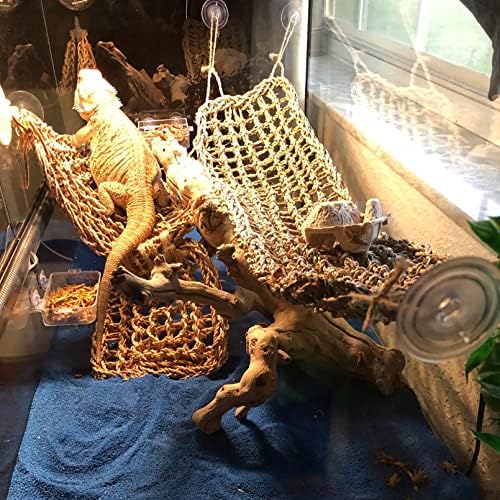 Bearded Dragon Tank Hammock,Natural Seagrass Reptile Lounger Hammocks Decor Flexible Leaves Jungle Climber Vines Habitat Accessories for Lizard Chameleon Gecko Snakes(5 PCS)