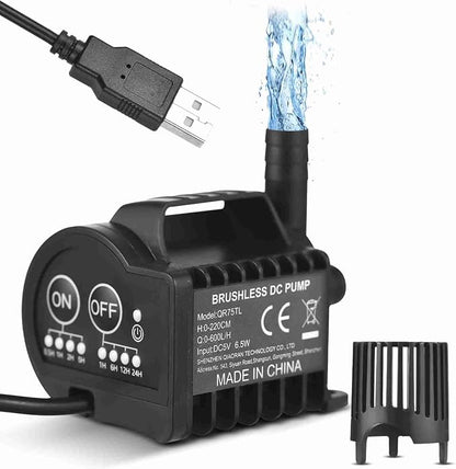 Mini Submersible Pump, Quiet Small Fountain Pump USB Charging Pond Pump for Fish Tank Aquarium Pet Drinking (QR70TL) (QR75TL)
