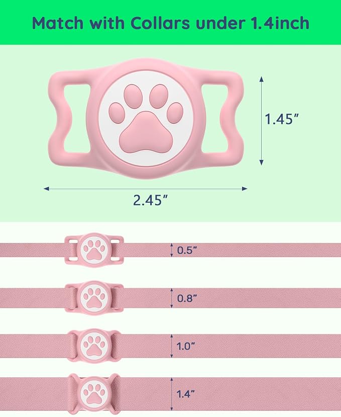 IP68 Waterproof Dog AirTag Holder for Dog Collar, Soft, Stretchy Silicone | Full-Body Protection, Easy Tool-Free Installation, Quiet, No-Dangle Fit, Lightweight, Fits Dog & Cat Collars of All Widths