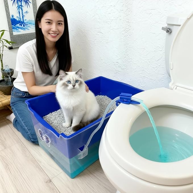 Clean Stream Cat Litter Box – No Litter System, Rinse & Drain Design, Mess-Free, Reusable Natural Gravel, No Tracking, Easy Clean