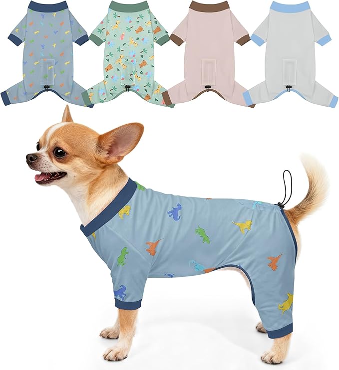 Bienbee Dog Pajamas, 4 Pack Dog Recovery Suit Shedding Suit Cute Soft Puppy Clothes Dogs Pjs Onesies Jammies Adjustable Breathable & Stretchy Clothes for Small Medium Large Dogs Girl Boy Puppy-XS
