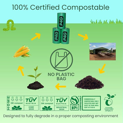 100% Certified Home Compostable Poop Bags (270 Count 18 Rolls), Plant Based, Extra Thick (20 Micron), Leak Proof, Unscented Standard Size 9 X 13'', ASTM D6400 & EN 13432 Compliant