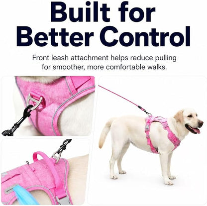 No Pull Dog Harness with Built-in Hidden AirTag & GPS Tracker Holder, Reflective Adjustable Escape-Proof Vest Harness for Small & Medium Dogs (Hot Pink, XL)