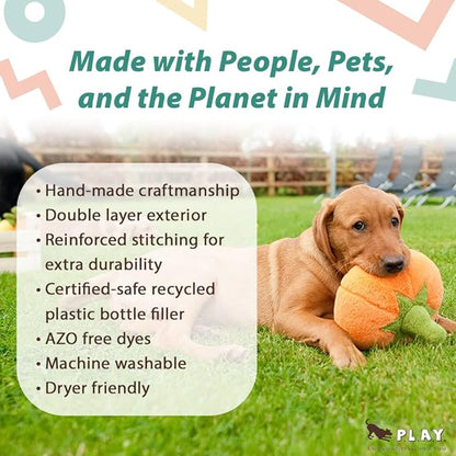 P.L.A.Y. Cute Plush Dog Toys - Fruit & Vegetable Themed Durable Squeaker Chew Toy, Great for Puppies & Small Dogs - Machine Washable, Recycled Materials (5 Piece Set, X-Small)