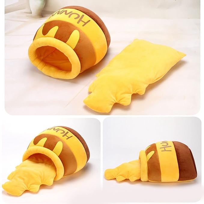 Tyenaza Cat Cave Bed, Warm Soft Removable Cushion Honey Pot Shape Cute Pet Bed House for Puppy