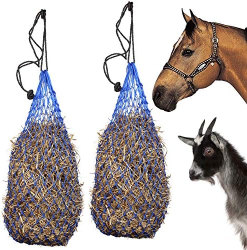 Majestic Ally 2 pcs Ultra Slow Feed 1.5"x1.5" Holes 40” Hay Net for Horses and livestocks (Royal Blue)