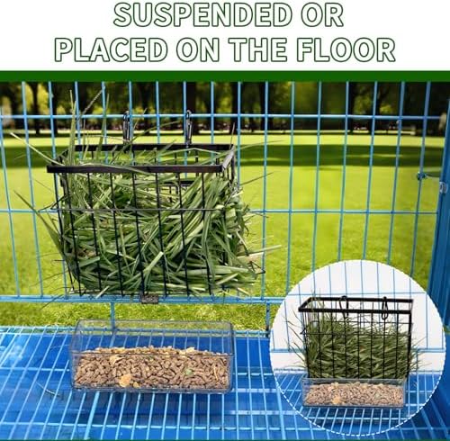 SANGLE SOPFFY Rabbit Feeder and Bunny Food Bowl with Hay Rack for Guinea Pigs, Chinchillas,Holland lop Bunny - Pet Hay Dispenser&Multifunctional Pellet Food Dish