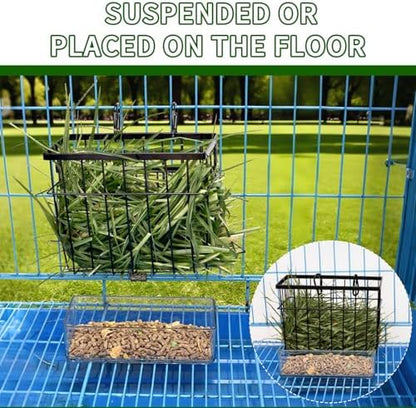 SANGLE SOPFFY Rabbit Feeder and Bunny Food Bowl with Hay Rack for Guinea Pigs, Chinchillas,Holland lop Bunny - Pet Hay Dispenser&Multifunctional Pellet Food Dish