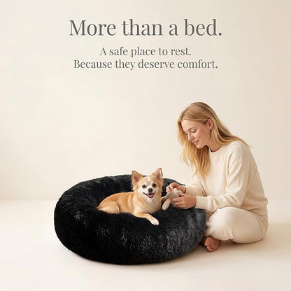 nononfish Puppy Beds for Small Dogs Washable 19" Black Calming and Anxiety Pet Beds Fluffy and Plush Durable Small Dog Bed