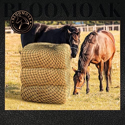 Bloomoak Slow Hay Net Feeder for Horses, Durable Soft Black PE 2String Hay Bales Bags with 2" Hole, Fit 36 * 18 * 18" Square Bale Easily…