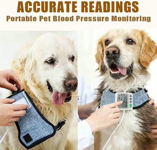 Wearable Pet Blood Pressure Monitor for Cats & Dogs, Automatic Oscillometric Veterinary BP & Heart Rate Monitor, 3 Adjustable Cuffs 4.2–15cm, Dual-User 120 Memory, Portable Home & Vet Clinic Use