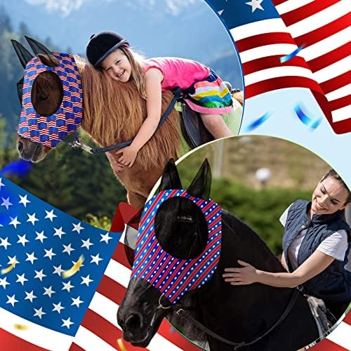 Frienda 4 Pcs 4th of July Horse Fly Mask with Ears 250th Anniversary Horse Face Covering Elasticity Smooth Comfortable Mask with UV Protection for Patriotic Independence Day(Medium)